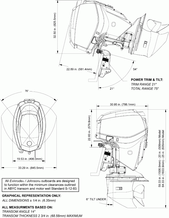  Evinrude E130DPXAFF  - profile Drawing -  