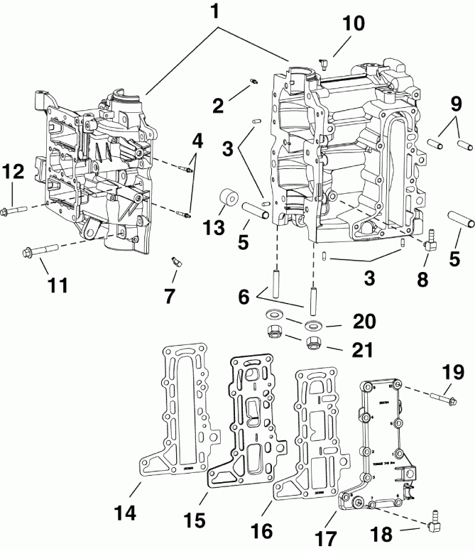 �������� ����� Evinrude E30DRGLAFB  - ������� & ������ ��������� - cylinder & Crankcase