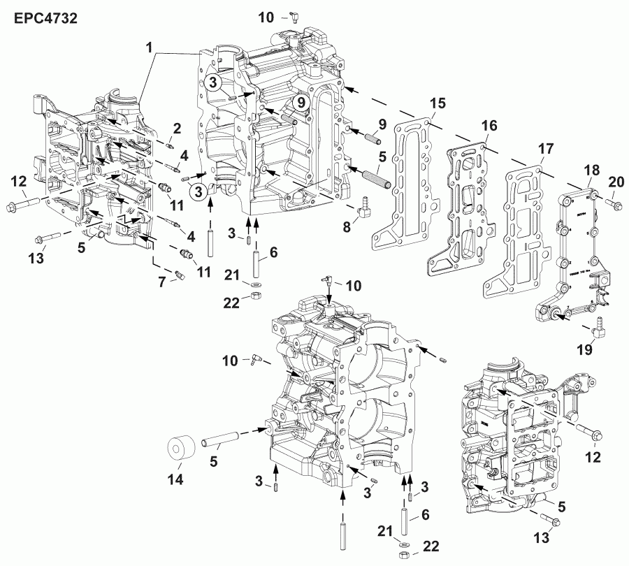 ��������� Evinrude E30MALAFA  - cylinder & Crankcase / ������� & ������ ���������