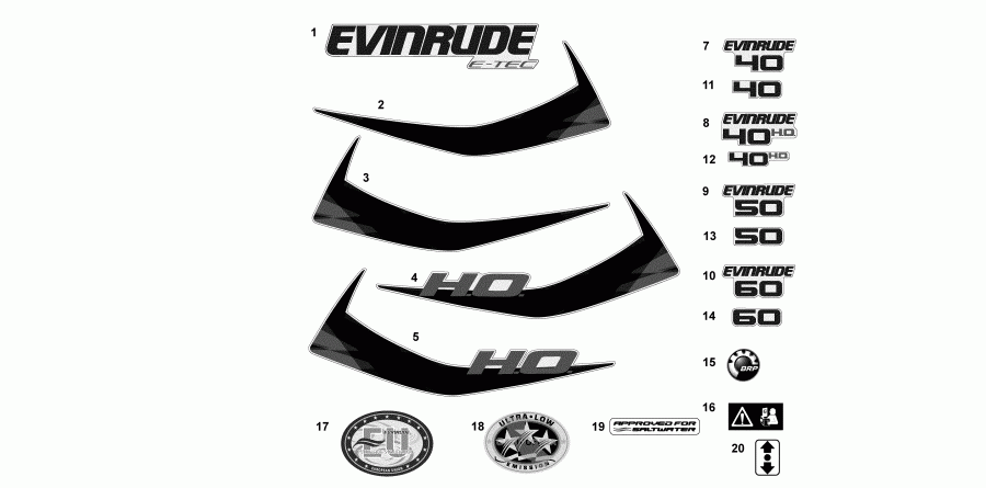 �������� ��������� ����� EVINRUDE E50DPLAFA  - decals / ��������