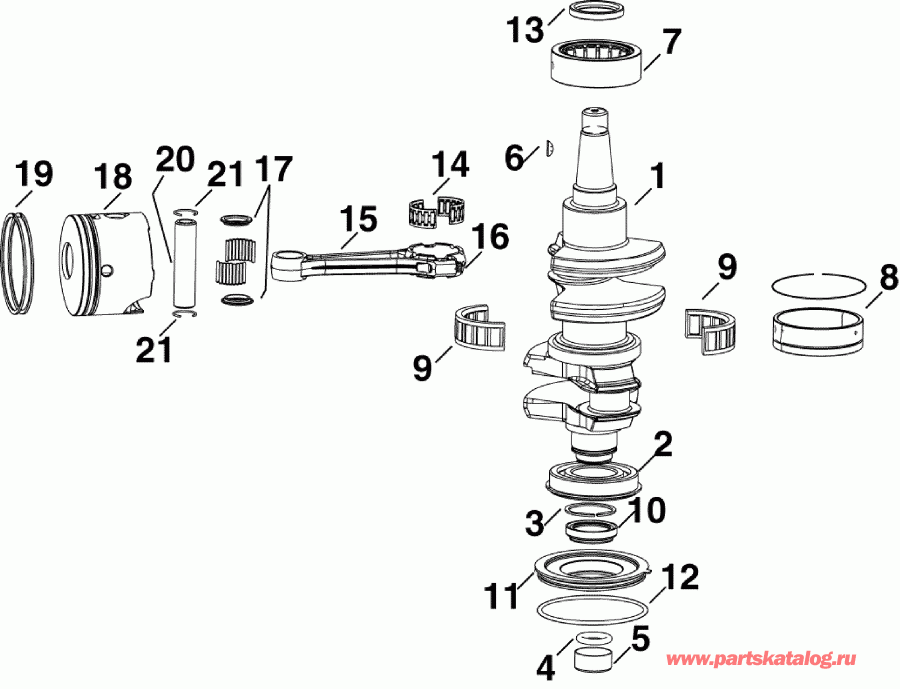  Evinrude E55MJRLAFA  - crankshaft & Pistons - �������� & ������