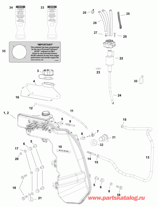 ��������� ����� Evinrude E65GNLAFB  - oil Tank & Pump (pontoon Series) / �������� ��� & ����� (pontoon Series)
