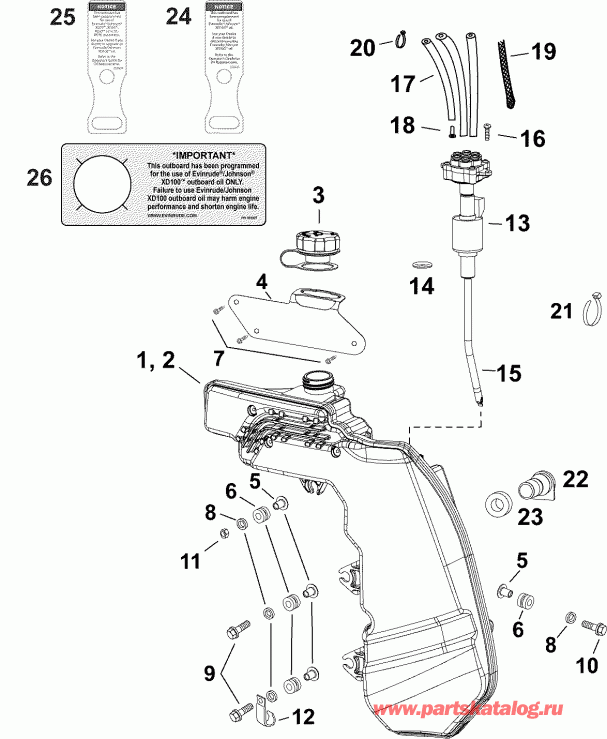 ��������� �������� ����� Evinrude E75DSLAFB  - �������� ��� & ����� (�������� Series) - oil Tank & Pump (standard Series)