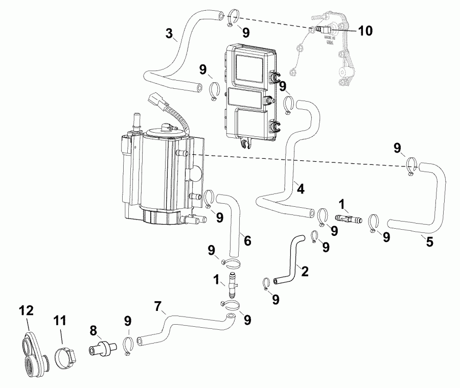 ��������� ����� EVINRUDE E90DGXAFB  - ������ ���������� / cooling Hoses