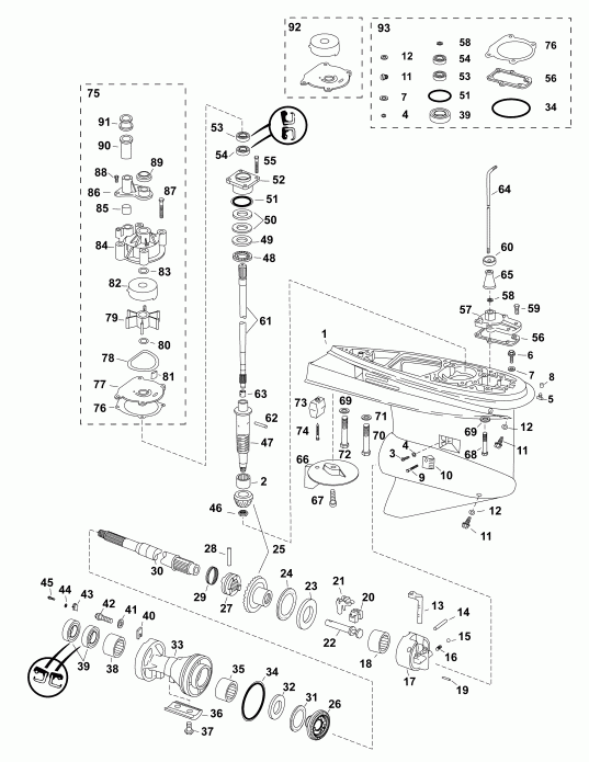  Evinrude E90DPXAFB  - gearcase, (0.44 Ratio) O-type / ��������, (0.44 Ratio) O-type