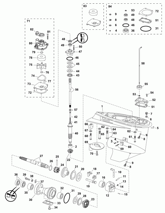   Evinrude E90GLAFB  - gearcase, (0.42 Ratio) S2-type - , (0.42 Ratio) S2-type