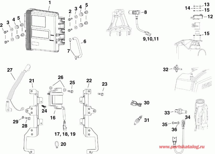  Evinrude DE300CZISS  - m, �������, ������� ���������s & ����� ���������s / m, Sensors, Ignition Coils & Spark Plugs
