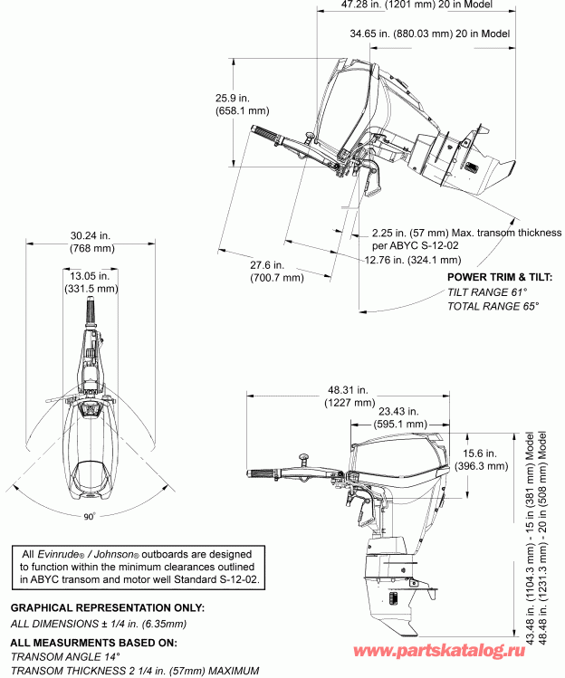 ��������� EVINRUDE E25DRLIIH  - Manual Tilt, Tiller Steer - ������ Tilt, Tiller Steer