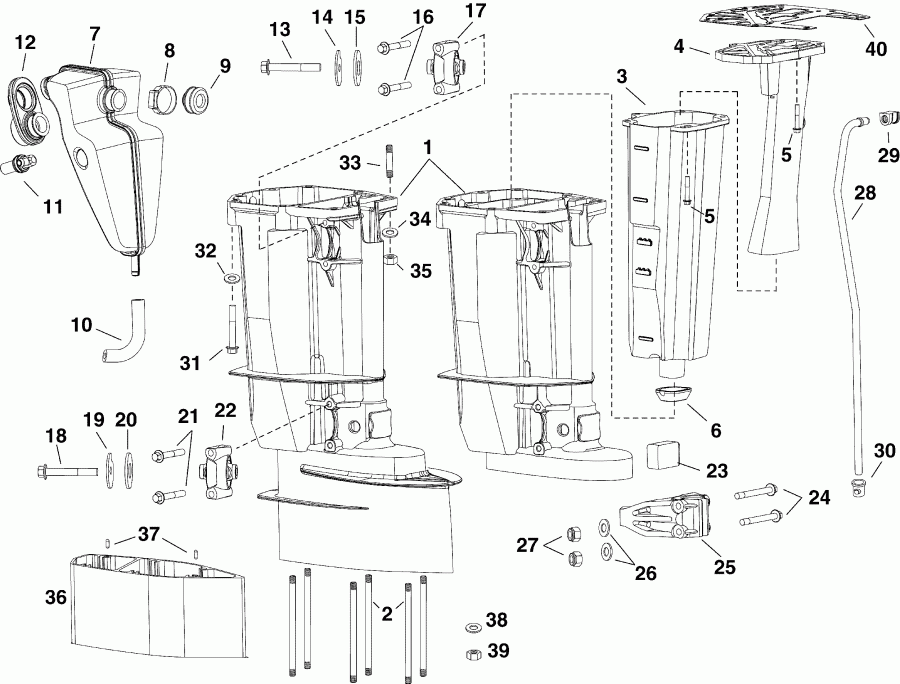 ��������� ��������� Evinrude E25DRSLIIH  - haust ������ - haust Housing
