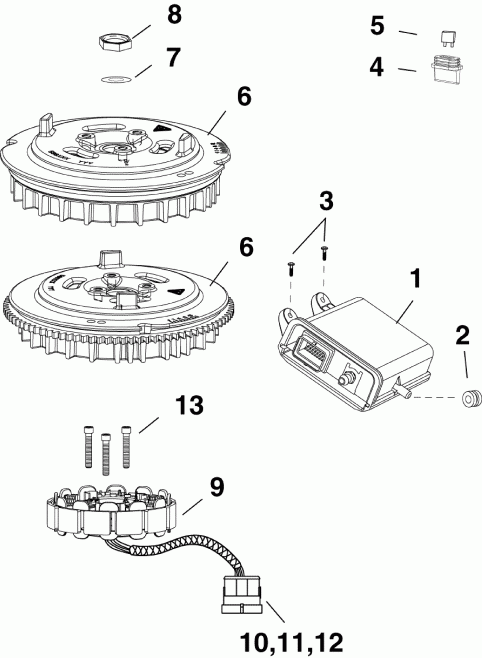 �������� ��������� ����� EVINRUDE E25TESLIIH  - m, Stator, Flywheel