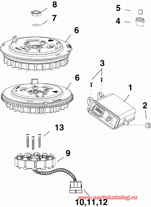 �������� ��������� ����� EVINRUDE E30DPLIIH  - m, Stator, Flywheel / m, ������, �������