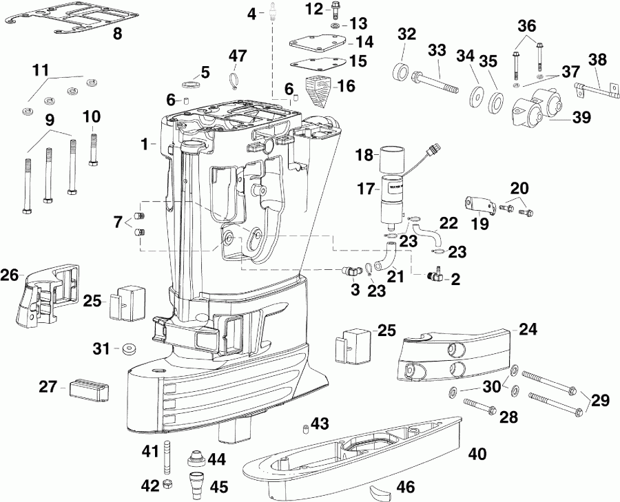 �������� ��������� ����� Evinrude E50DSLIIA  - haust Housing / haust ������