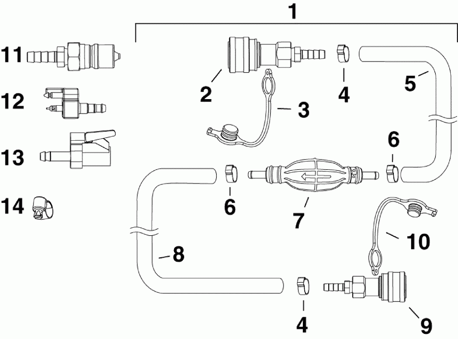 ��������� EVINRUDE E55MRLIIM  - el Hose & Primer Bulb Assy - el ����� & ��������� ����� � ������ � ������������