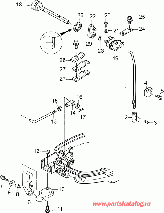 ��������� �������� ����� EVINRUDE E10RL4INS  - shift Linkage (r, Te, Tp Models) - ������������� ��������� (r, Te, Tp Models)