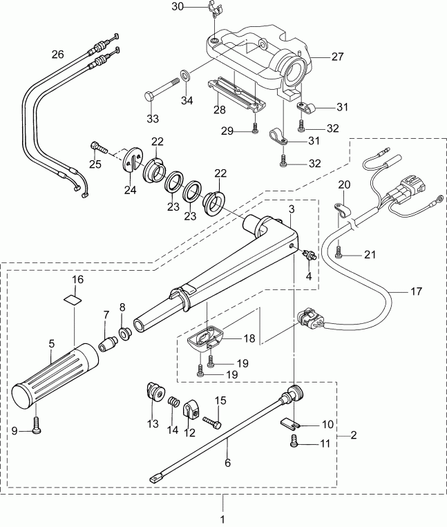 ����� Evinrude E10RL4INS  - tiller Handle Assembly / ������� Assembly