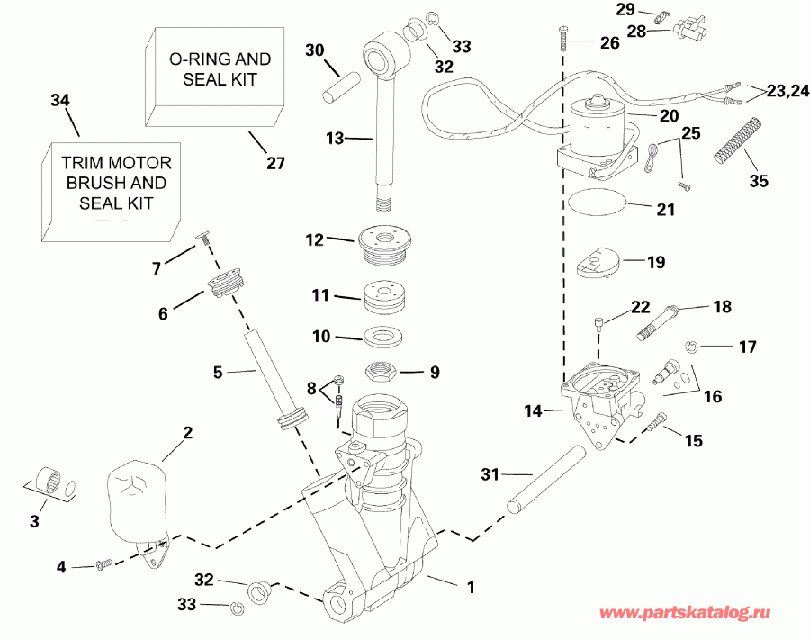 ��������� �������� ����� EVINRUDE E150DSLINE  - wer Trim / tilt Hydraulic Assembly