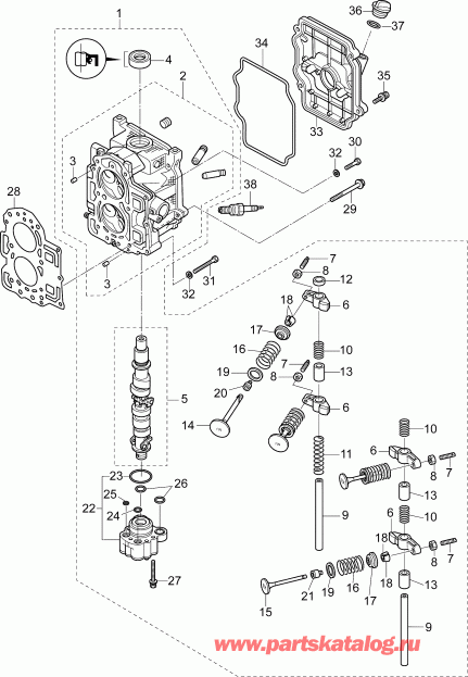 ��������� �������� ����� Evinrude E15RL4INS  - cylinder Head Assembly / ������� ����� �������� Assembly