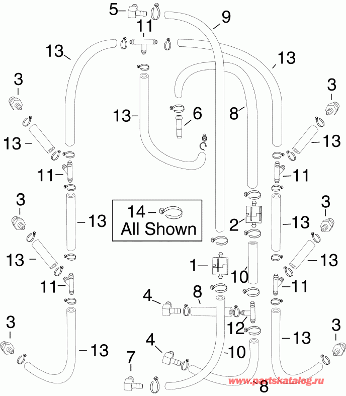 ��������� ��������� EVINRUDE E300DCXINM  - l Recirculation �����s - l Recirculation Hoses