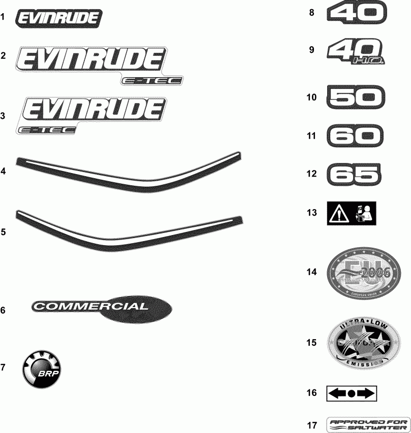 ��������� �������� ����� EVINRUDE E40DHSLINS - ITALY ONLY  - cals