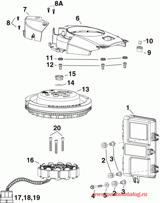 �������� ��������� ����� Evinrude E50DTLINM  - m, Stator, Flywheel - m, ������, �������