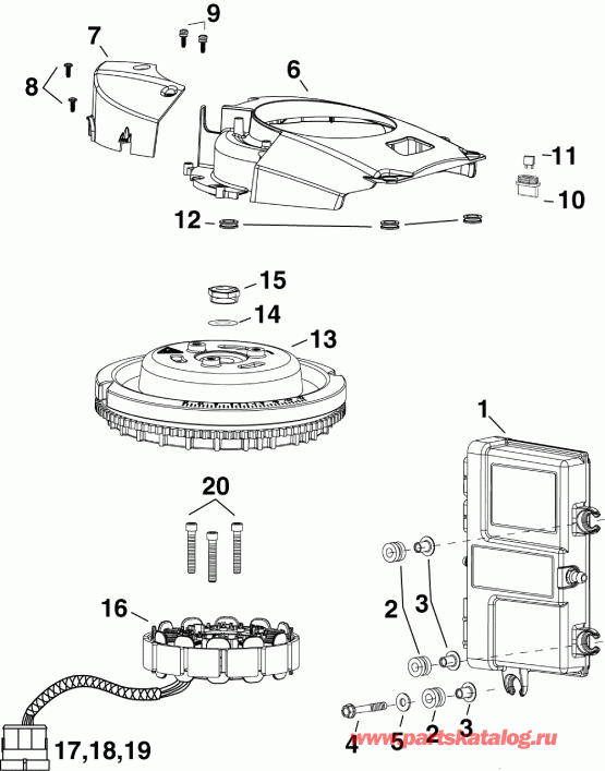 ����� EVINRUDE E55MJRLINB  - m, ������, ������� / m, Stator, Flywheel