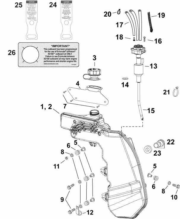 �������� ����� Evinrude E90WDELINM  - l Tank & Pump