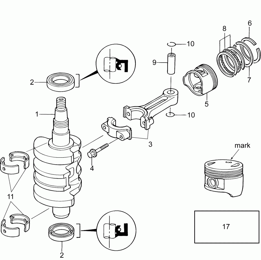 �������� ��������� ����� EVINRUDE B10EL4AAB  - �������� & ������ - crankshaft & Pistons