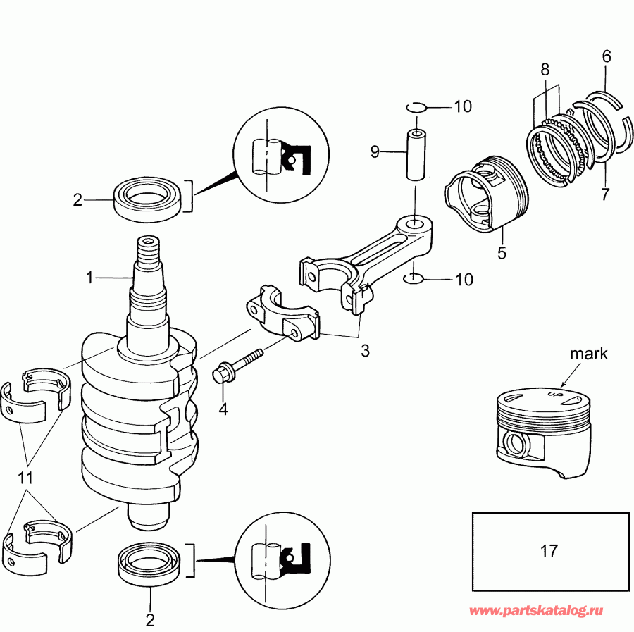 ��������� ����� EVINRUDE B10TEL4AAA  - �������� & ������ / crankshaft & Pistons