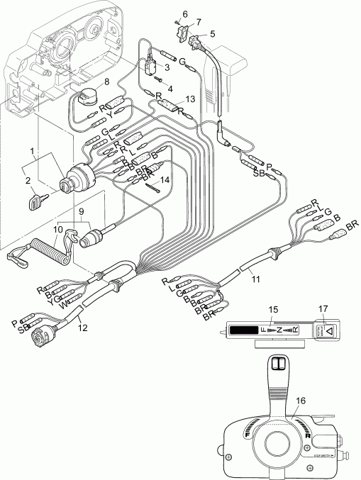 �������� ����� Evinrude B10TPX4AAB  - ������ ����� ���������� (���������) - side Mount Control (electrical)