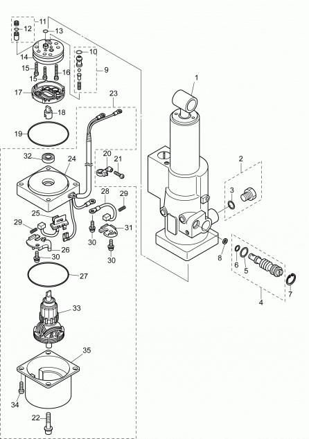 ��������� �������� ����� EVINRUDE B15PL4AAB  - ���������� �������� Hydraulic Assembly - power Tilt Hydraulic Assembly