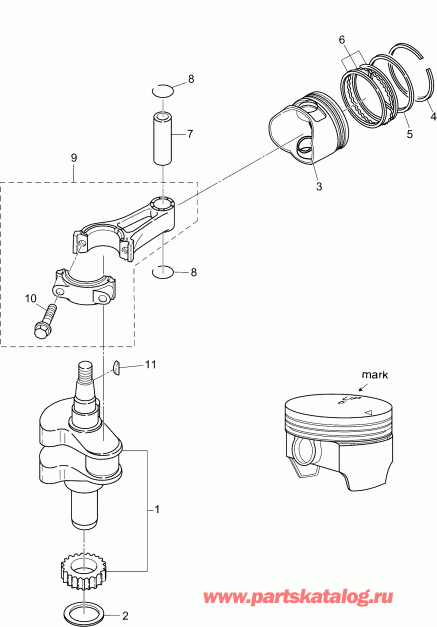 ��������� ��������� Evinrude B6R4AAB  - �������� & ������� / crankshaft & Piston
