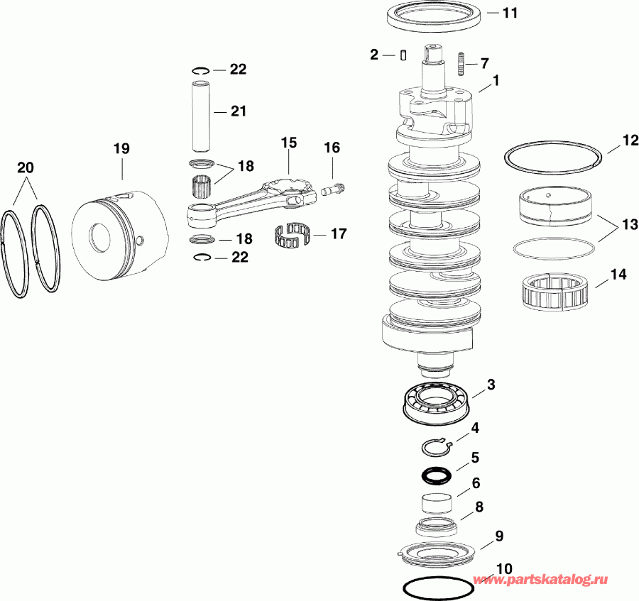 ��������� ��������� Evinrude E130DPLAAB  - �������� & ������ - crankshaft & Pistons