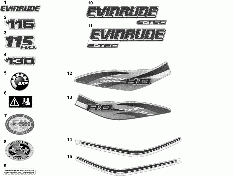 ��������� ����� Evinrude E130DSLAAB  - �������� - ����� / decals - White
