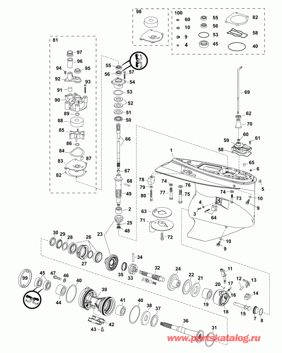 ����� EVINRUDE E150DCXAAB  - gearcase, M2-type, Counter Rotation - ��������, M2-type, �������� ��������
