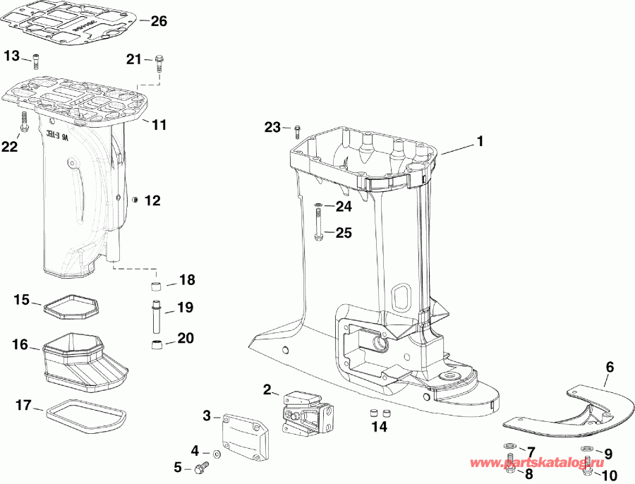 ��������� ��������� Evinrude E150DPXAAA  - exhaust Housing - ���������� �������
