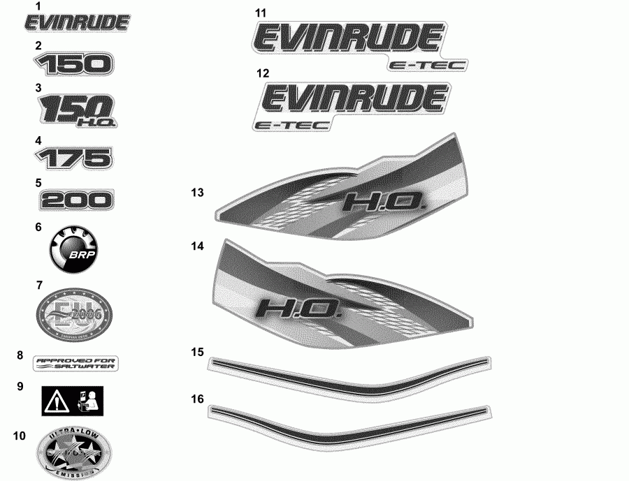 ����� EVINRUDE E150DPXAAB  - decals - White - �������� - �����