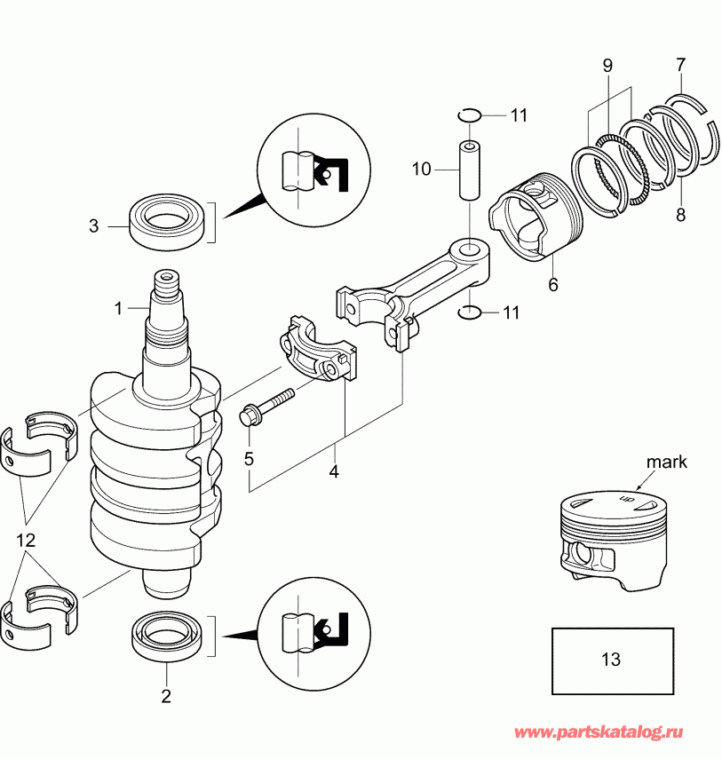 �������� ��������� ����� Evinrude E15TE4AAA  - �������� & ������ / crankshaft & Pistons