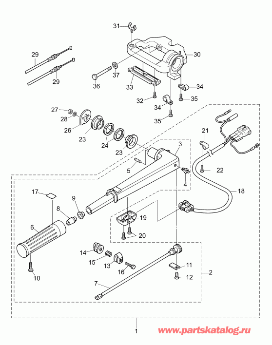 �������� ��������� ����� Evinrude E15TE4AAA  - tiller Handle Assembly - ������� Assembly