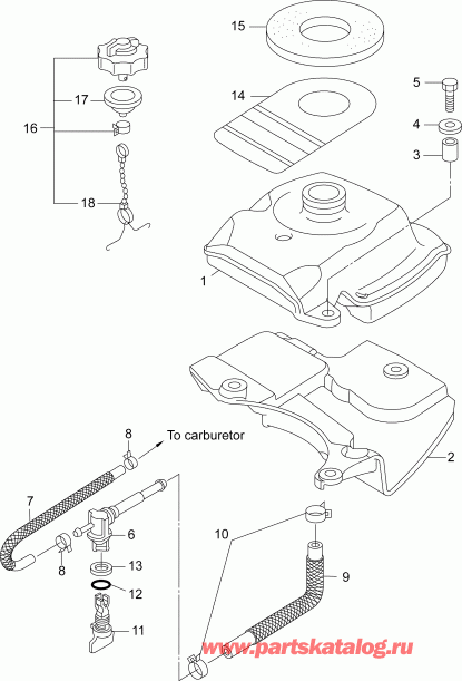 ����� Evinrude E3R4AAB  - fuel Tank Assembly / ��������� ��� � �����