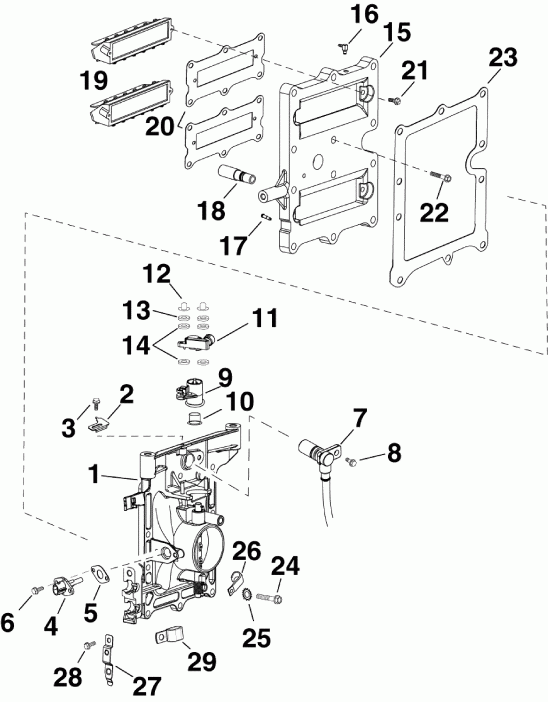 ��������� Evinrude E50DPLAAA  - intake Manifold Assembly / �������� ��������� � �����