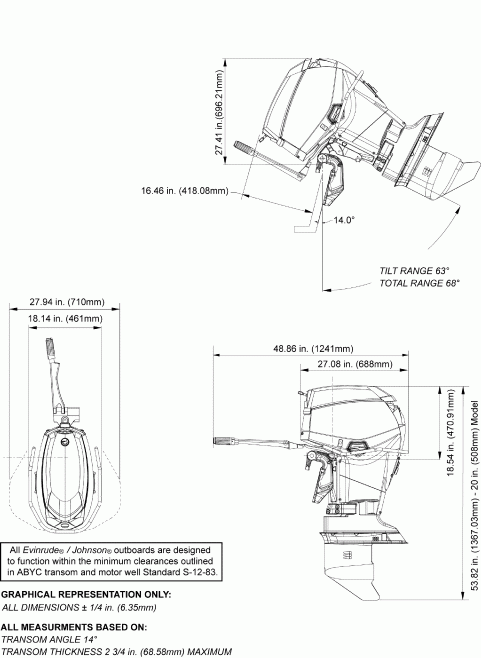 ��������� ����� Evinrude E55MJRLAAA  - profile Drawing