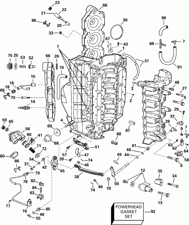 ��������� ����� Evinrude E150WPLSSC Commercial, Elec Start, TNT,   - linder & Crankcase