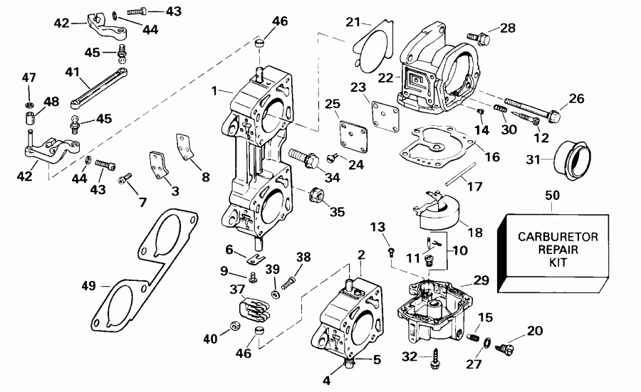 ��������� �������� ����� Evinrude E200WPXSSC Commercial, Elec Start, TNT,   - rburetor & Linkage