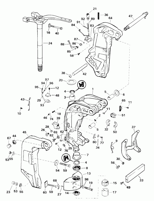 ��������� �������� ����� EVINRUDE E200WPXSSC Commercial, Elec Start, TNT,   - ern & Swivel Bracket / ern & ���������� ���������