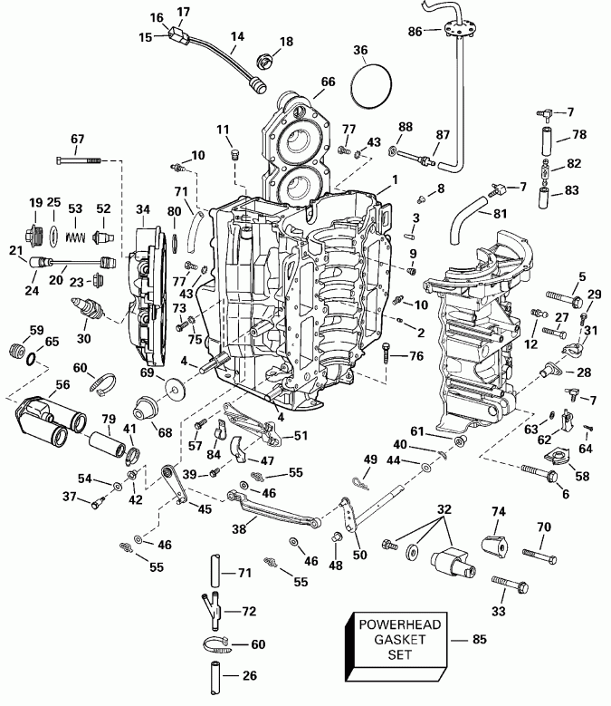 ����� EVINRUDE RE115FPLSSH FFI, Elec Start, TNT, 20 IN.  - linder & ������ ��������� / linder & Crankcase