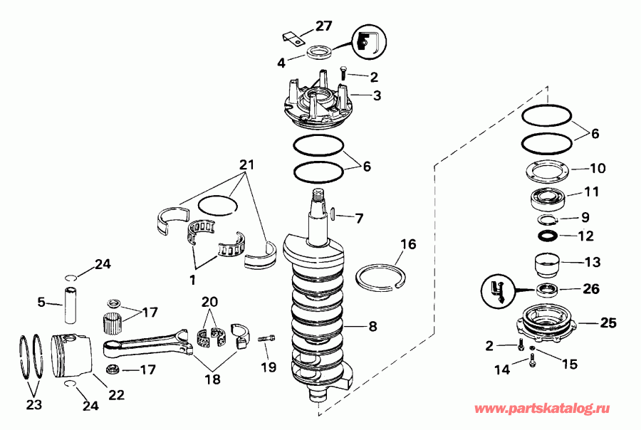 ��������� ������� RE225FCSSH FFI, Elec Start, TNT, 25 IN s  - ank��� & ������� - ankshaft & Piston
