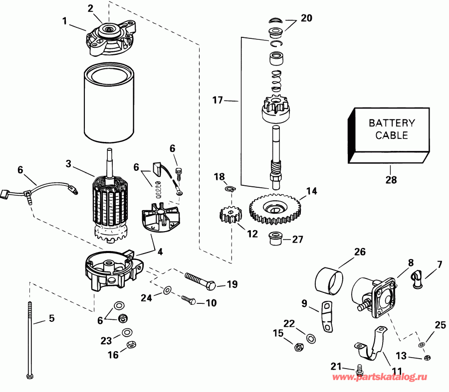 �������� ����� Evinrude E100WPXSIF commercial, elec start, 25 in  - ectric Starter & Solenoid