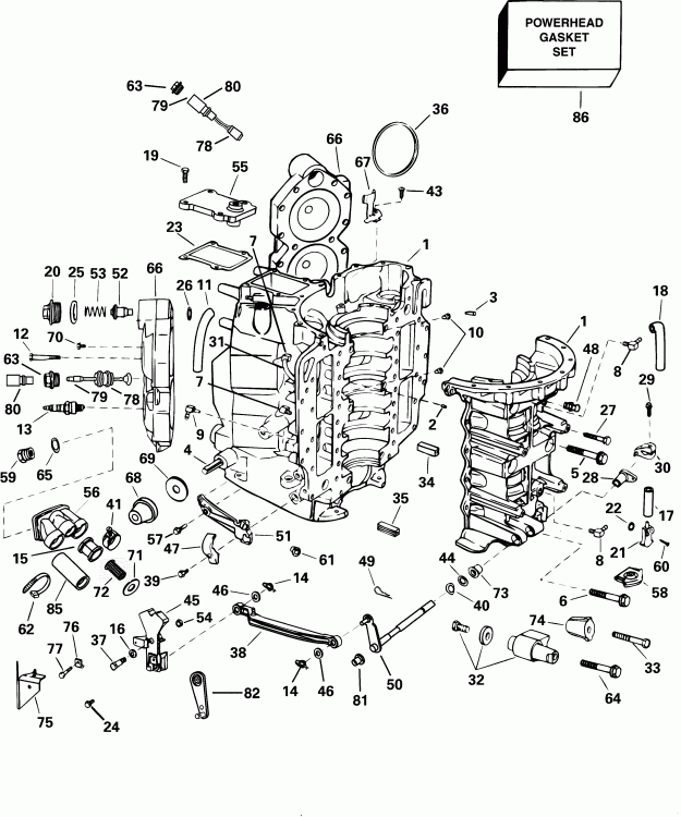 �������� ����� EVINRUDE E105WELSIF commercial, elec start, 20 in  - linder & ������ ��������� - linder & Crankcase