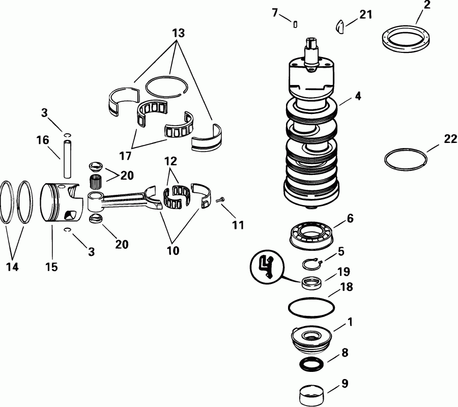 ��������� EVINRUDE E105WPXSIF commercial, elec start, TNT,   - ank��� & ������� / ankshaft & Piston