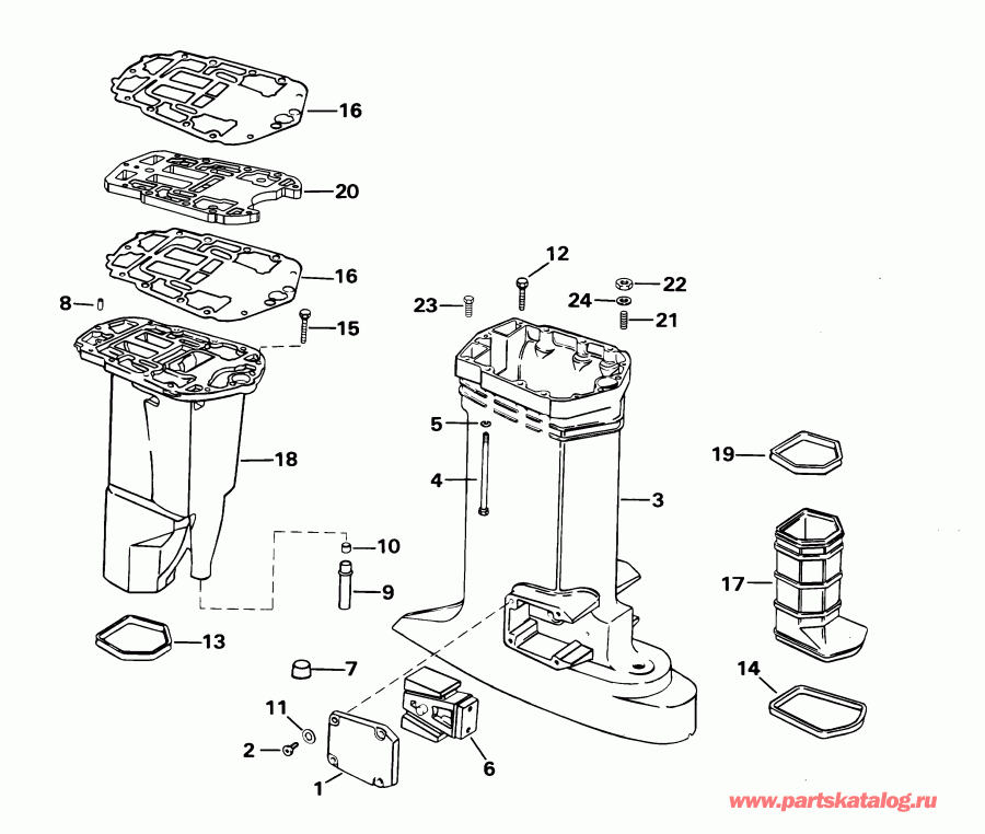 �������� ��������� ����� EVINRUDE E105WRLSIF commercial, rope start, 20 in  - haust Housing